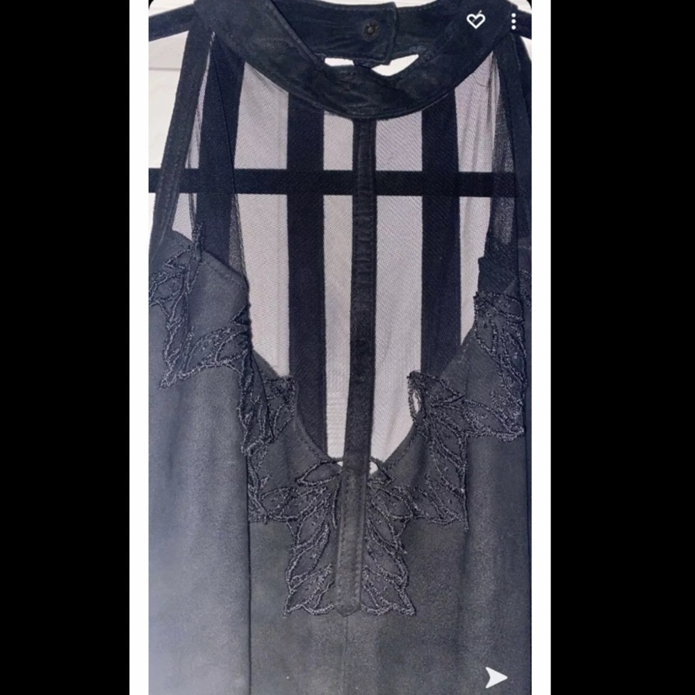 Christian Lauren 90s Suede Halter Maxi Dress S Sheer Panel Y2K